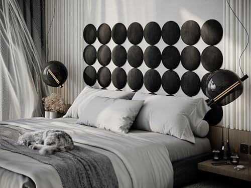 Panneaux muraux décoratifs rembourrés en Velours pour tête de lit | Planches coussinées | Décor capitonné | Anti-Collision | Traitement insonorisant Acoustique | (Noir, 4X Round (25x25cm))