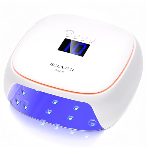 BOLASEN UV Lampe für Gelnägel, 60W UV Lampe Nägel mit Keramtechnik, Professionelle Nagel UV Lampe für Gelnagellack, Schnell Trocknender Nageltrockner mit Metallfuß & Licht Atmen, HALO 10
