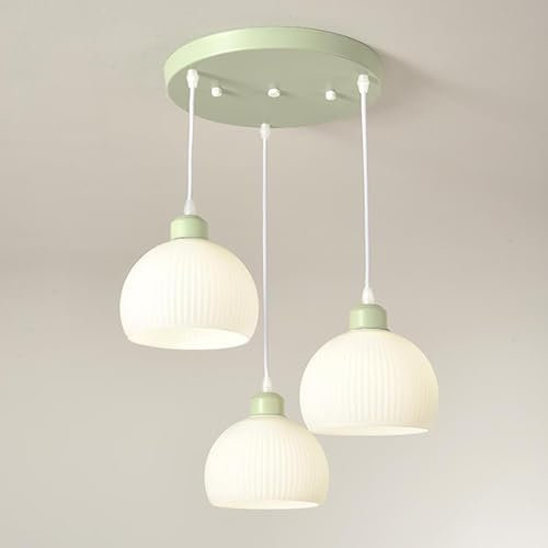 YFMYY 3-flammige Pendelleuchten mit weißem Glas, grüne Hängeleuchte für die Decke, verstellbare Kücheninselleuchte für Esszimmer, Schlafzimmer, Flur, Leuchtmittel Nicht im Lieferumfang enthalten