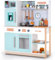 CoziBB Kids Wooden Toy Kitchen, Play Kitchen Toy for Girls Boys Gifts, Large Pretend Role Play Kitchen Kids Birthday for Toddler Baby, Corner Kitchen Playset, Children Age 3+, Blue with Utensils