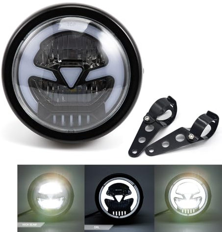 evomosa Faro moto 6.41inch LED faro anteriore per cafe racer bobber chopper faro con DRL (luce bianca DRL)