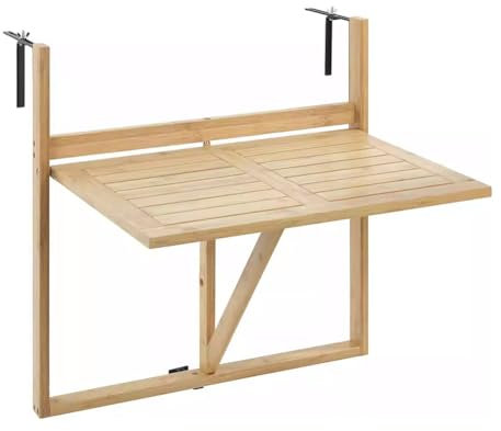 TT-YEC Klappbarer Beistelltisch Aus Holz Für Den Balkon, Stehtisch Mit Hängendem Geländer Für Den Außenbereich, Multifunktionaler Lässiger Couchtisch Für Die Balkonbar