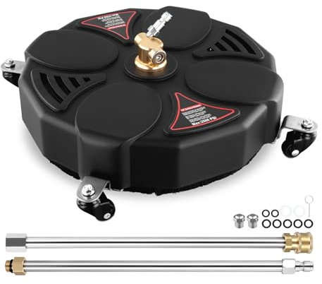 13 Pressure Washer Surface Cleaner with 4 Wheels, Extra 1/4 Quick Connect Nozzle & 2 Extension Wands, Rotary Surface Cleaner Attachment, 4000 PSI Heavy Duty Power Washer for Floor Driveway Patio