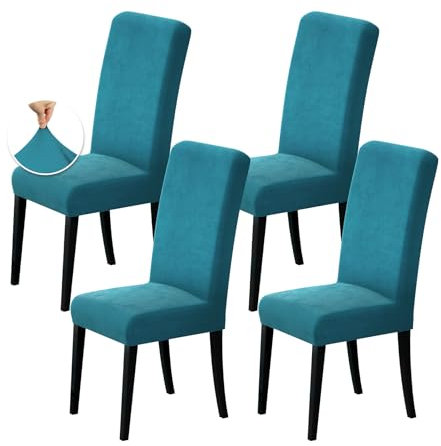 KOMCLUB Stretch Samt Stuhlhussen 4er Set Velvet/Velour Stuhlbezug Schwingstuhl Elastische Hussen Waschbarer Stühle Schutz für Küche Restaurant Hotel Bankett Hochzeit