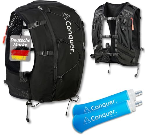 Conquer. Laufweste 15L mit 2L Trinkblase – Damen & Herren Trailrunning Rucksack mit Trinksystem | Laufrucksack für Marathon, Langstrecke & Joggen | Hydration Vest