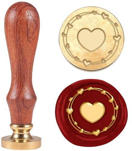 DELORIGIN 3D Herz Wachssiegelstempel Geprägter Stempel Siegelung Abnehmbarer 25 Mm Messing Wachssiegel Stempelkopf Mit Holzgriff Für Hochzeitseinladungen Zum Valentinstag