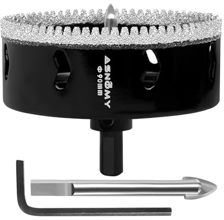 ASNOMY Sega a tazza diamantata da 90 mm con Punta Pilota, punta Fresa diamantata, punta per trapano diamantata per vetro, piastrelle, porcellana, pietra di