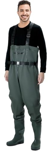 QWORK® Fishing Waders for Men and Women,Waterproof Breathable Pond Chest Waders with Boots,UK size 11/EU size 45, for Fishing, Hunting, and Farming