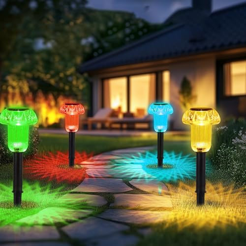 Kinberry Solar Lights Outdoor Garden, 4 Pack Solar Powered Outdoor Lights LED Garden Light Waterproof Pathway Lighting, Outside Stake Lights for Patio Pathway Yard Walkway Landscape
