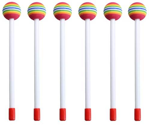 AUXBC Lot de 6 baguettes de batterie en feutre avec tête en mousse souple pour timbales, baguettes en plastique arc-en-ciel pour enfants et adultes, accessoires pour instrument de musique de