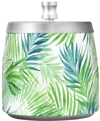 Green Tropical Leaves Ashtray with Lid, Stainless Steel Smokeless Ash Tray Odorless Windproof Cigar Ashtray for Patio Home Office Tabletop Outdoor