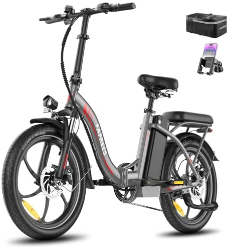 Fafrees F20 E-cykel hopfällbar cykel 20 x 3,0 tum, uppgradering 2025 Ebike män 250 W, elcykel 20 Ah/720 Wh batteri, E-cykel kvinnor 25 km/h, Fatbike 7S, Pedelec vikbar cykel lagervikt 140 kg (grå)