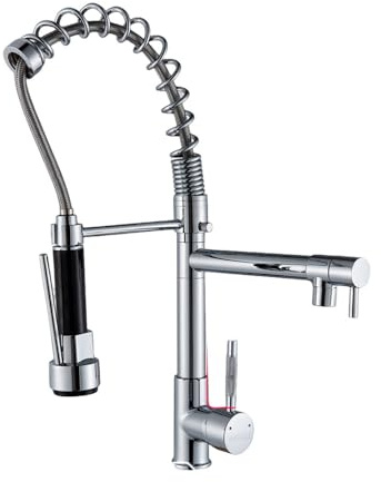 Grifo de cocina extraíble con resorte cromado, caños de doble salida, ducha de mano giratoria de 360 grados, mezclador de cocina, grifos de agua fría y caliente, perilla cromada esmerilada, incluye:
