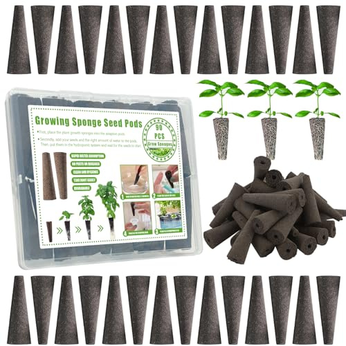 Grow Sponges, Replacement Root Growth Sponges Seed Pods Compatible with AeroGarden, Hydroponic Indoor Garden System Starter Sponge Kit (90)