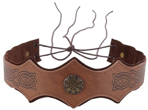 CALFOVERA Mittelalterlicher Geprägtes Stirnband Retro Wikinger Helm Kunstleder Verstellbares Stirnband Renaissance Mittelalter Schmuck Damen Herren Halloween Kostüm Zubehör Für LARP Cosplay Party