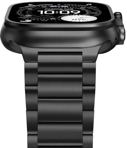 Anlinser Kompatibel med Apple Watch Band 49 mm, 46 mm, 45 mm, 44 mm, 42 mm, 41 mm, 40 mm, 38 mm, rostfritt stål metallarmband för företag för iWatch Ultra 2/1 SE Serie 10 9 8 7 6-1, svart, 49mm/46mm