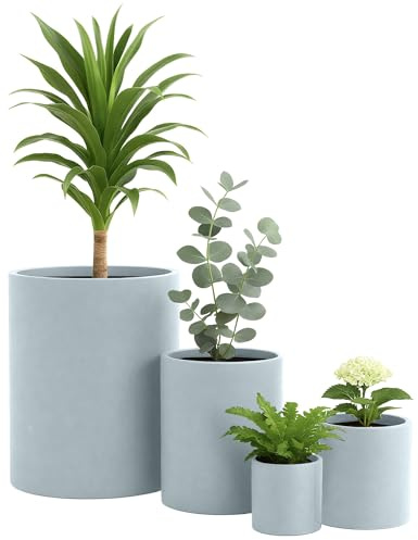 CLP Grand bac à Plantes, Set de 4 pour l'extérieur et l'intérieur, Outdoor XXL bac à Fleurs Rond, résistant aux intempéries, Couleur:Gris