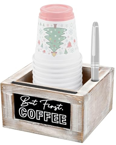 EEEKit Portabicchieri in legno con fessura per pennarelli, può contenere tazze di diametro 10,9 cm, 3 carte nere, organizer rustico per cucina, feste