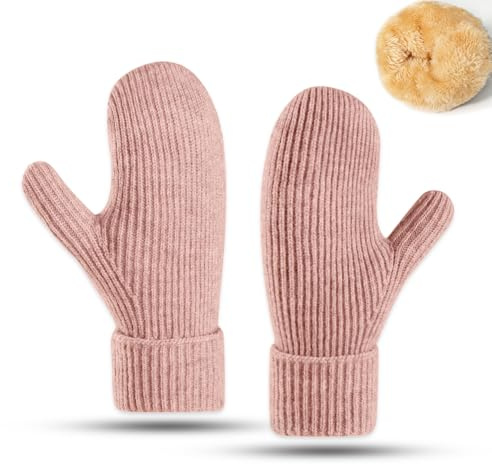 Bototack Winter Mittens for Women Men Warm Fleece Lining Stretchy Knit Thermal Snow Gloves for Cold Weather Gifts