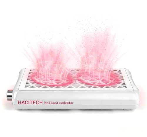 HACITECH Nail Dust Collector | 1600PA Strong Suction, 10-Level Adjustable Speed, 30 Filter Paper Included | Salon & Home Dust Collector Nail Tech Pink