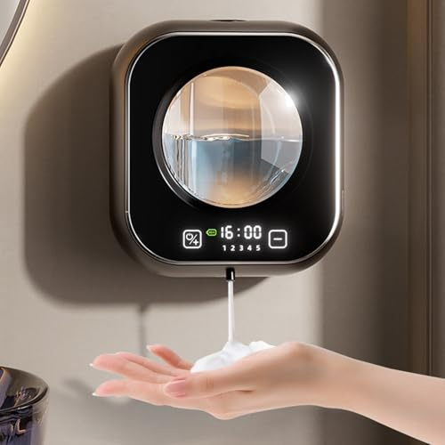 GAESHOW Distributeur de Savon Automatique Mural - 320 ML - Distributeur de Savon électrique - Rechargeable - avec détecteur de Mouvement Infrarouge - pour Salle de Bain, Cuisine, Bureau - Noir
