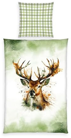 Herding Home Edition Flannel Bed Linen Deer Pillowcase Approx. 80 x 80 cm Duvet Cover Approx. 135 x 200 cm with Button Placket, 100% Cotton/Flannel