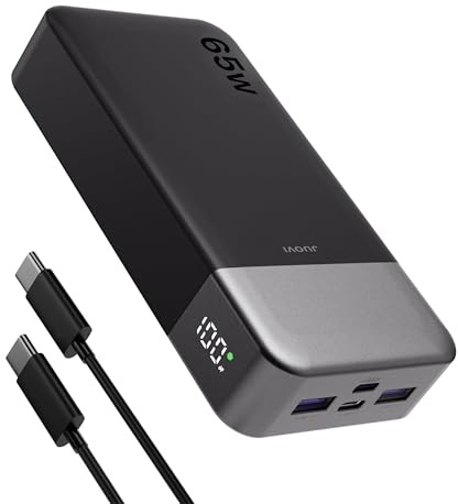JUOVI Power Bank 65W 20000mAh Bateria Externa Carga Rapida USB C In&out Batería Portátil con Pantalla Digital Compatible con MacBook iPhone 17 16 15 Galaxy S24 Portátil Tableta
