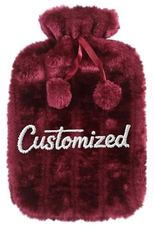 Wärmflasche Personalisiert mit Gesticktem Text 2 Liter Wärmflasche mit Plüsch Bezug Wärmflaschen zur Schmerzlinderung Menstruationskrämpfe Hot Water Bottle Geschenke für Mama Frauen (Weinrot)