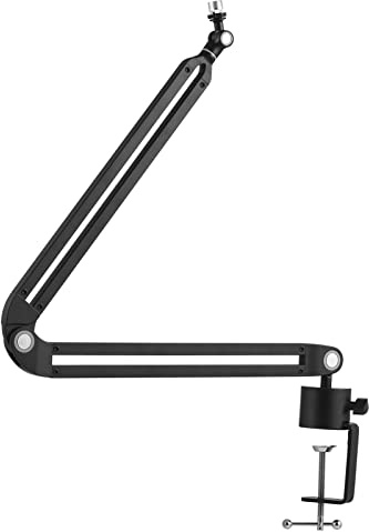 Fafeicy Microphone Stand, Heavy Duty Metal Clamp Desk Mic Stand for Singing Live Stream with Adjustable Arm and Rotatable Design