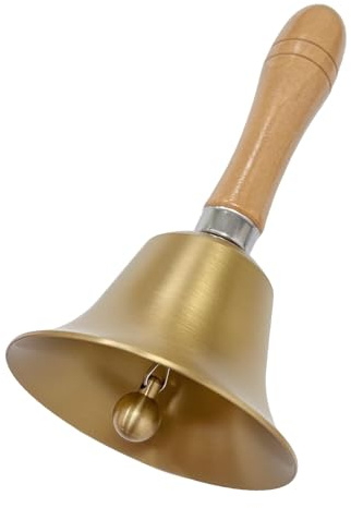 MFUSUL Handglocke mit Ergonomischem Holzgriff, Robuste Metall Rufglocke für Service, Abendessen, Haustiertraining, Meditation & Büro