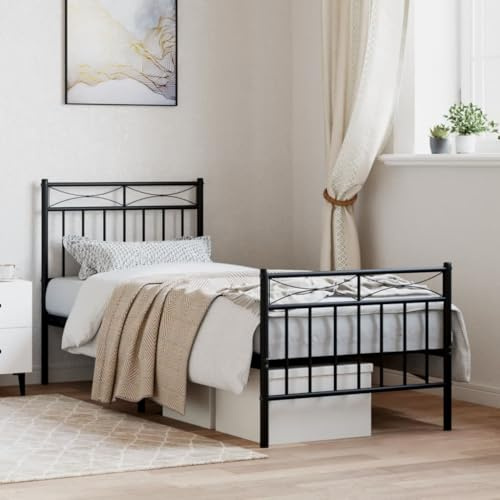 LoogCape Metallbettgestell Schwarz 80x200 cm mit Kopf- und Fußteil, robust, pulverbeschichteter Stahl, viel Stauraum, für Schlafzimmer