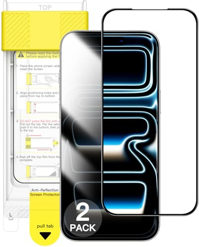 JETech Full Täckning Skärmskydd för iPhone 17 Pro Max, AR Antireflexbehandling, Svart Kant Härdat Glas, Anti-Fingeravtryck & Automatisk Justering Installation, Fodral-Vänligt, 6,9-Tum, 2-Pack
