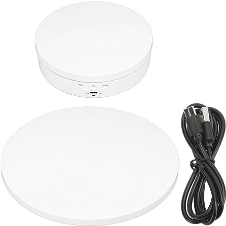 Respicefinem Espositore rotante 2 in 1 Piatto girevole per esposizione di gioielli con rotazione silenziosa per fotografia di orologi e cosmetici (Pulsante bianco)