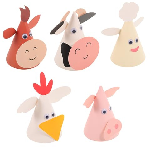 Milisten Lot de 5 Chapeaux d'anniversaire Garçon et Filles en Papier à Thème Zodiaque Chinois, Couleurs Beige, Rose et Blanc, Légers et Décoratifs pour Fêtes d'anniversaire et Spectacles