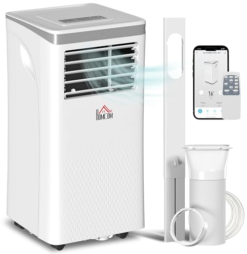 HOMCOM Condizionatore mobile 10000 BTU, climatizzatore portatile 4 in 1 raffreddamento, deumidificatore, ventilatore, modalità notturna, WiFi, App & Vocale, telecomando, timer 24H, 2 velocità, 30m²
