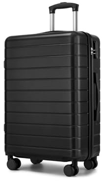 Shavont Hartschalenkoffer Mittelgroß Leichte 23 kg Aufgabegepäck Schwarz | Robuste ABS Reisekoffer mit Leise Doppelrollen, 60L Ideal Für 3-5 Tage, Trolley Perfekt für Urlaubsreise und Geschäftsreisen