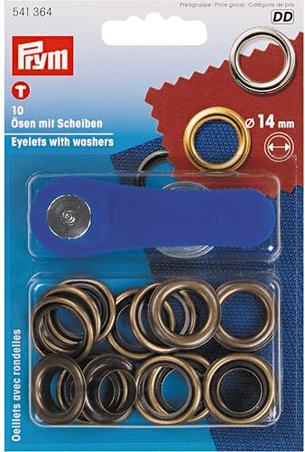 Prym Ösen Plus Unterlegscheiben, Metall, antik Messing, 14 mm, 10-TLG.