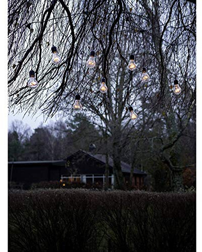 Konstsmide LED Biergartenkette Lichtervorhang, 10 klare Birnen / 80 bernsteinfarbene Dioden, 24V Außentrafo, schwarzes Kabel - 2383-800