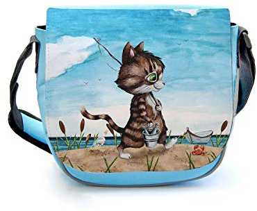 ilka parey wandtattoo-welt Kindergartentasche Katze Kätzchen Angelkatze Angel angeln Tasche blau Kindertasche Wunschname kgt41 - ausgewählte Farbe: *blau* ausgewählte Größe: *5. Angelkater in blau*