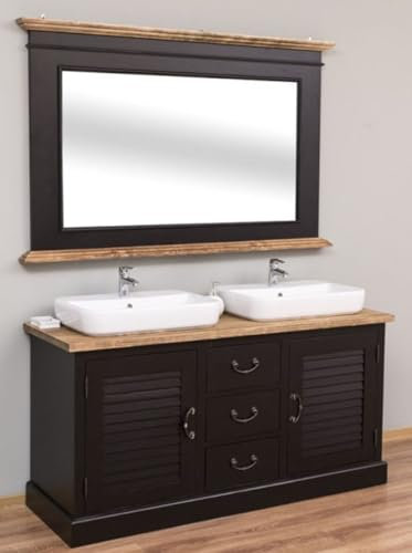 Casa Padrino Ensemble de Salle de Bain de Style champêtre Noir/Naturelle - 1 Armoire lavabo Double et 1 Miroir Mural - Meubles de Salle de Bain de Style Champêtre