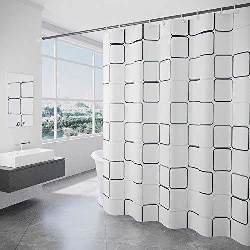 Xiongfeng Duschvorhang 240x200 Extra Breit Vorhang Textil Weiß Groß Kariert Muster Blickdicht und Wasserabweisend Shower Curtains aus Polyester mit 16 Duschvorhangringen und Beschwertem Saum