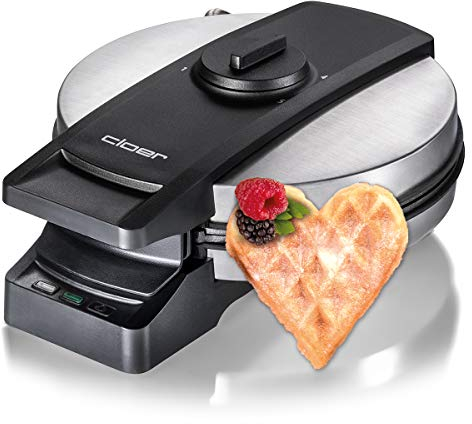 Cloer 1898 Waffeleisen Professional, zuckerresistente Doppelbeschichtung, für gewerblichen Betrieb geeignet, große Herzwaffel 16,5 cm Ø, 950 W