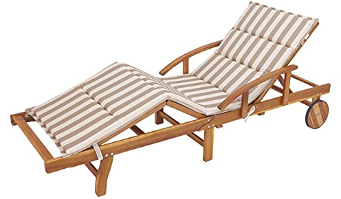HOBBYGARDEN Auflagen für Deckchair, Kissen für Liegenauflage, Gartenliege Auflage, Polsterauflage für Sonnenliege, Produktabmessung 185x56x4 cm Beige mit Streifen