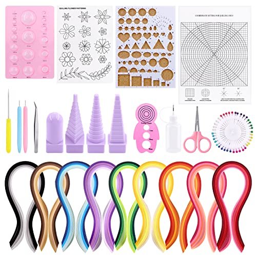 Mardatt 64-teiliges komplettes Papier-Quilling-Set, 45 Farben, 900 Streifen, notwendige Werkzeuge für Anfänger und Fortgeschrittene, DIY Handwerk Quilling Set