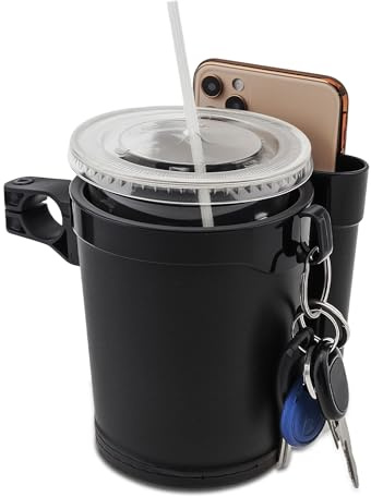 Leder Fahrrad Cup und Telefonhalter Lenkerhalterung - Wasserflaschenhalter für Elektrofahrräder, Cruiser & Pendler Fahrräder mit Schlüsseltasche Schwarz