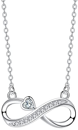 Arrebol Unendlichkeit Kette Damen 925 Sterling Silber Infinity Anhänger | mit Herz Zirkonia Verstellbar Ketten |45cm+5| Für Frauen Schmuck Geschenk