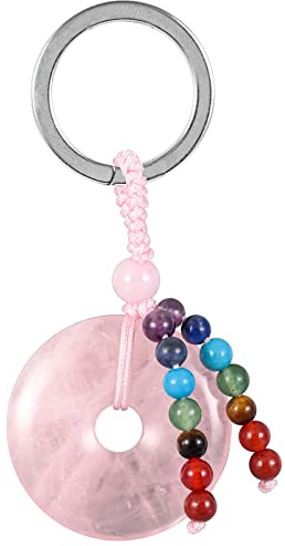 KYEYGWO Kristall Friedensschnalle Schlüsselanhänger für Unisex, 7 Chakra Stein Schlüsselring Deko Runde Taschenanhänger Heilstein Donut Anhänger für Amulett und Glücksbringer
