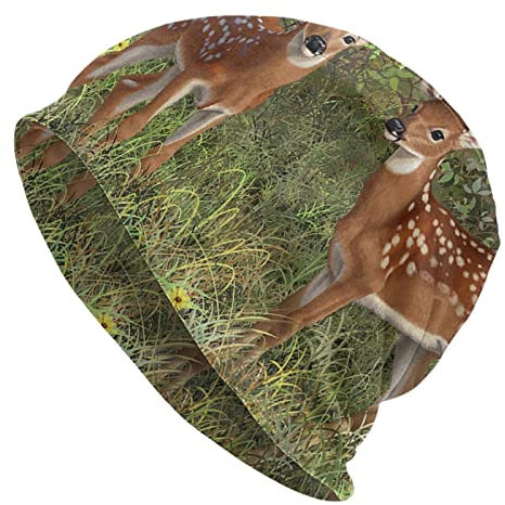 DJNGN Whitetail Deer Twin Kitze Malerei Beanie Mütze Mode Lässig Warme Slouchy Strickmütze für Männer Frauen