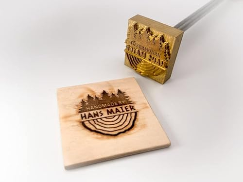 Dein Brandstempel elektrischer Schriftzug im Motiv Holzscheibe und Bäume für Holz, Leder, Pappe - personalisiertes Brandeisen, individueller Brennstempel in 60 x 63 mm