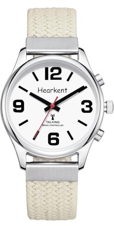 Hearkent Montre Parlante pour Femme avec Voix Française Grands Chiffres pour Personnes Malvoyantes, Aveugles ou Personnes Âgées (Nylon Beige)